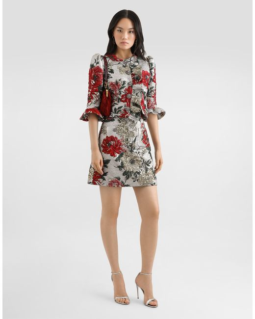 Dolce & Gabbana White Floral Jacquard Mini Skirt