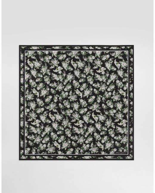 Dolce & Gabbana Black 70X70 Small Flower Bouquet-Print Silk Twill Scarf