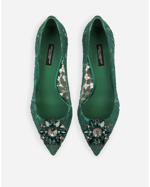 Dolce & Gabbana Green Lace Pumps With Brooch Detailing