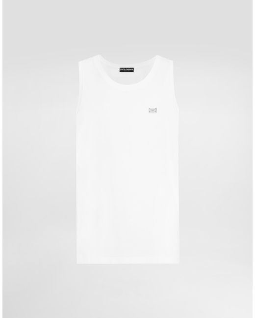Dolce & Gabbana Oversize-Tanktop Aus Baumwolle Mit Plakette in White für Herren