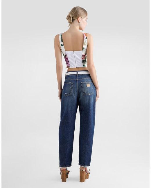 Dolce & Gabbana White Cotton Corset Top With Floral