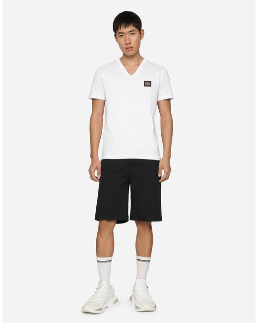 Dolce & Gabbana Bermudas Baumwollstretch Mit Logoplakette in Black für Herren
