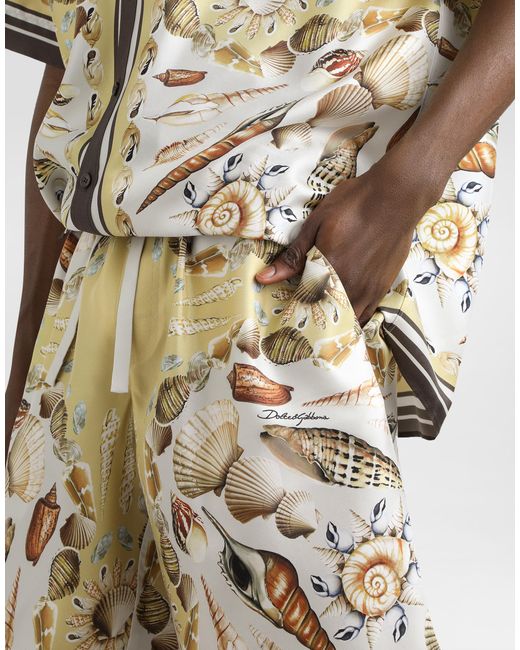 Dolce & Gabbana White Printed Silk Twill Trousers for men