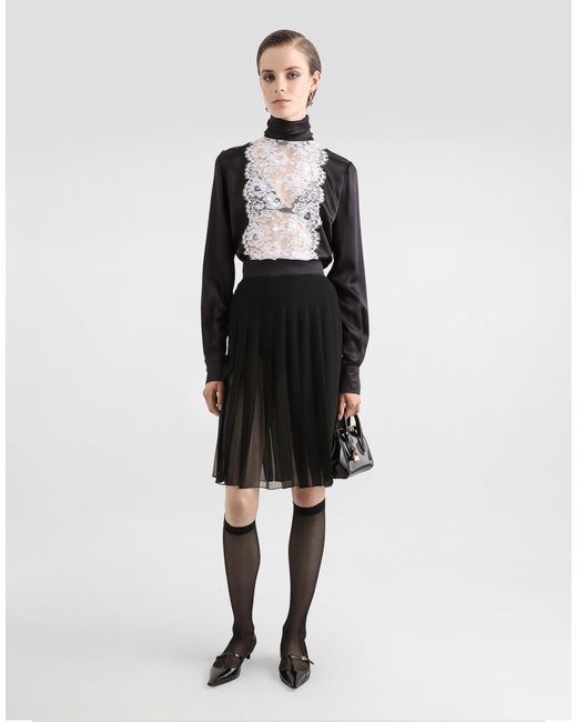 Dolce & Gabbana Black Satin Sack Top With Lace Shirt Front