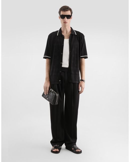 Dolce & Gabbana Black Wool Gabardine Trousers for men