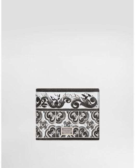 Dolce & Gabbana White Majolica-Print Calfskin Wallet for men