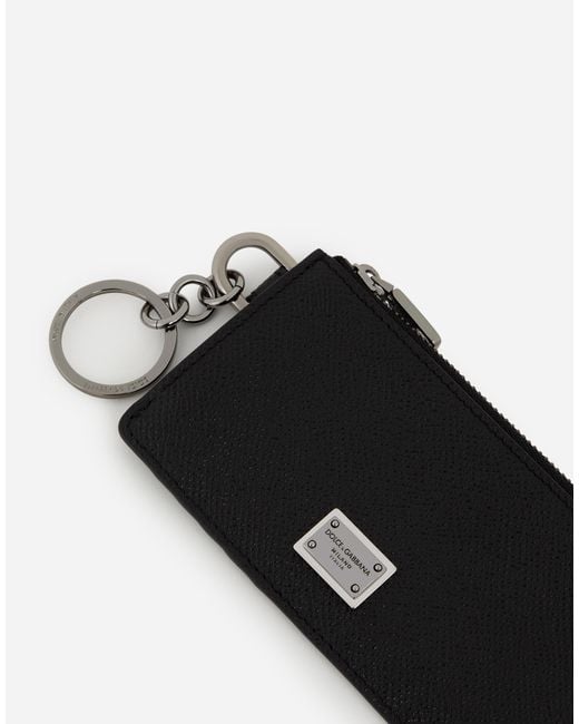 Dolce & Gabbana Black Calfskin Card Holder With Ring And Logo Tag for men
