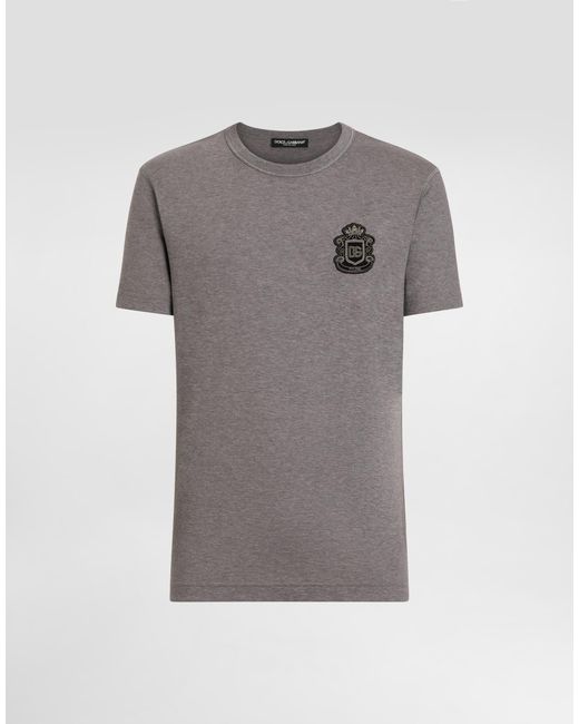 Dolce & Gabbana Gray T-Shirt With Heraldic Patch for men