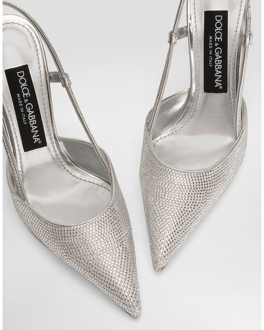 Dolce & Gabbana White Satin Slingbacks With Fusible Rhinestones