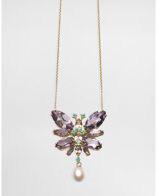 Dolce & Gabbana Butterfly Necklace 18-Carat And Amethysts White
