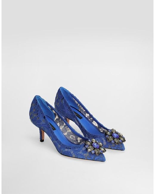 Dolce & Gabbana Blue Lace Pumps With Brooch Detailing