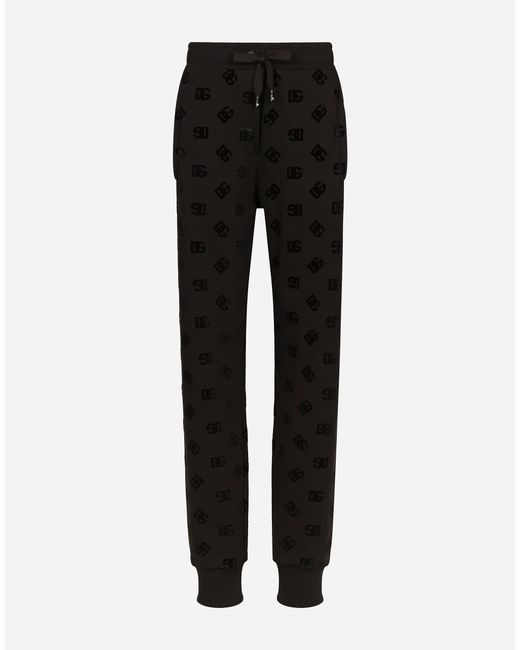 Dolce & Gabbana Black Jersey Jogging Pants With Flocked Dg Logo Print