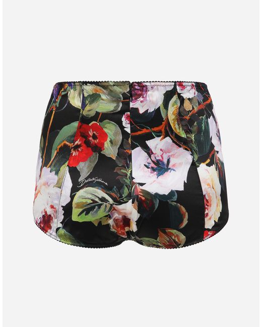 Dolce & Gabbana White Satin High-Waisted Panties With Rose Garden