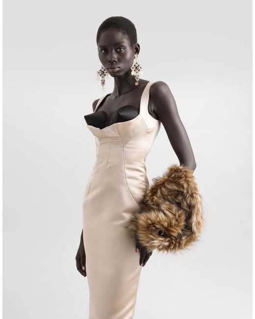 Dolce & Gabbana Natural Stretch Satin Calf-Length Sheath Dress