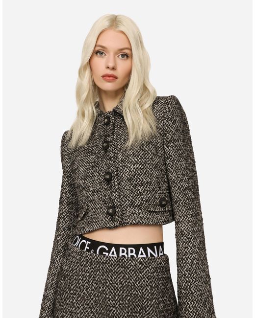 Dolce & Gabbana Multicolor Cropped Speckled Tweed Jacket
