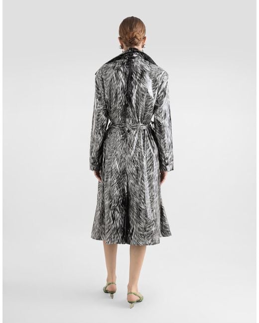 Dolce & Gabbana ファープリント サテン トレンチコート Gray