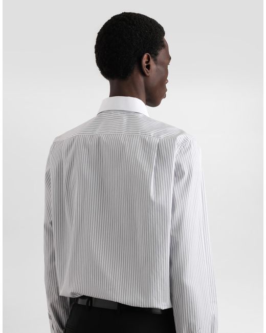 Dolce & Gabbana White Striped Poplin Martini Shirt for men