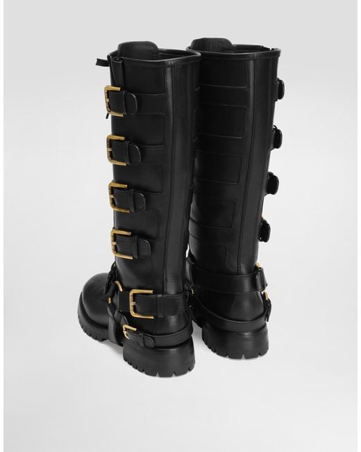 Dolce & Gabbana Black Smooth Leather Biker Boots