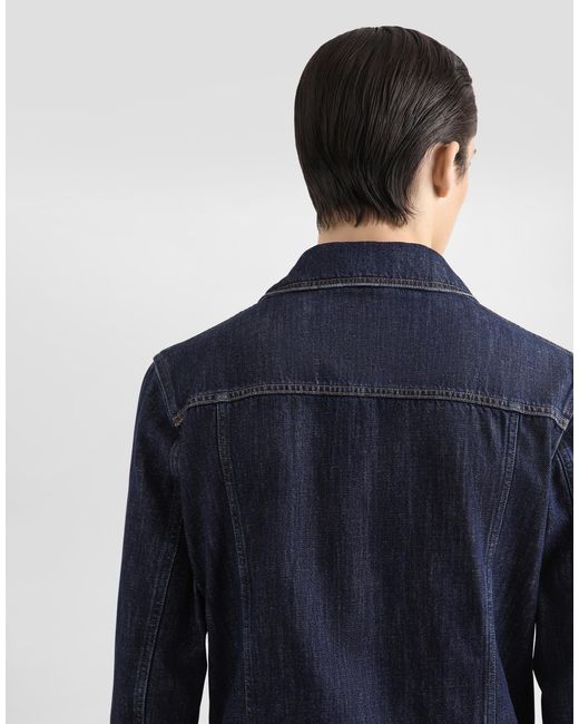 Dolce & Gabbana Blue Cotton Denim Jacket With Bejeweled Detailing for men