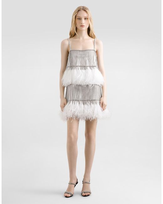 Dolce & Gabbana White Satin Dress With Feathers