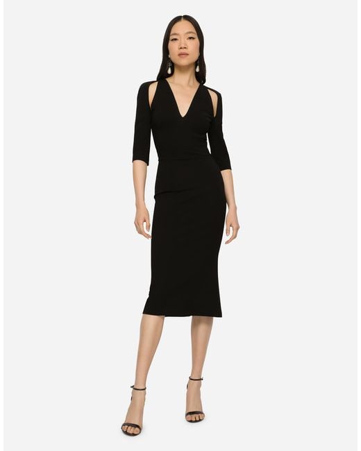Dolce & Gabbana Black Jersey Calf-length Dress With Cut-outs