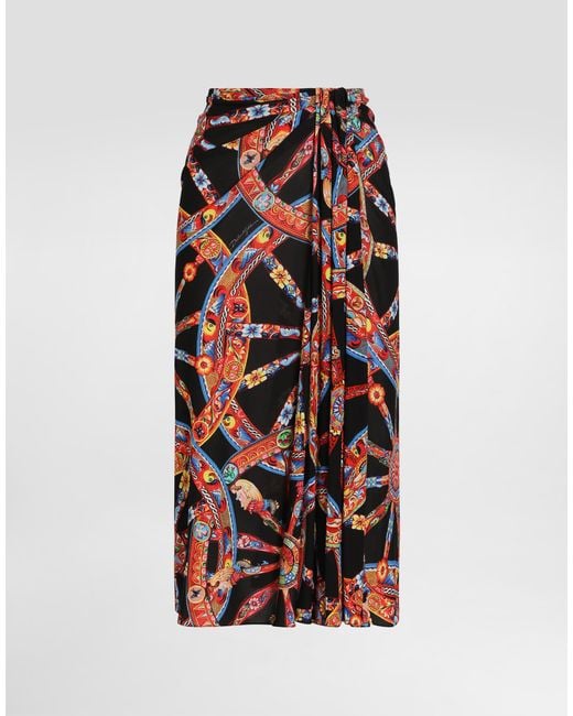 Dolce & Gabbana Red Carretto-Print Viscose Jersey Skirt