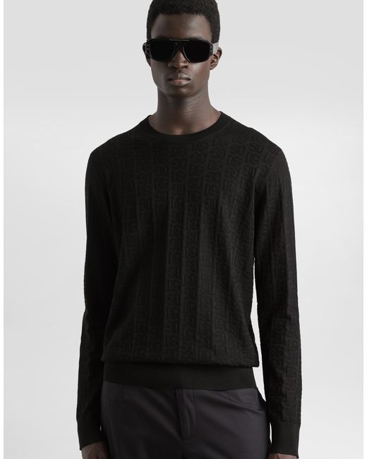Dolce & Gabbana Rundhalspullover Aus Seide Mit Dg-Logostickerei Allover in Black für Herren