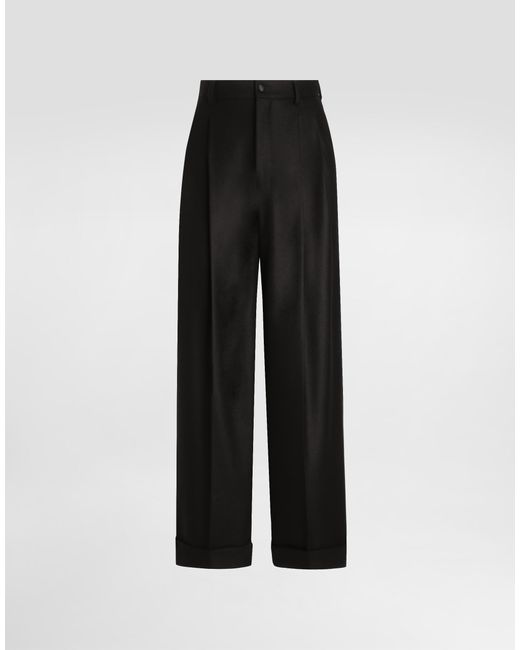 Dolce & Gabbana Black Pleated-Front Wool Trousers for men