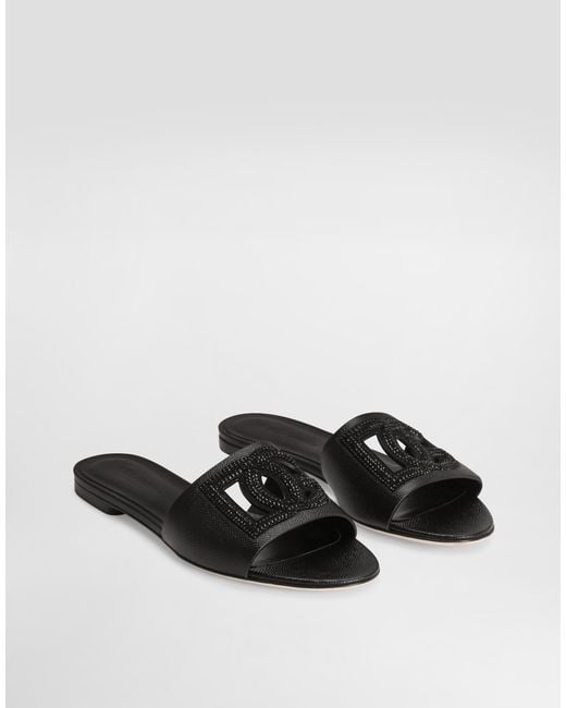 Dolce & Gabbana White Suede And Dauphine Calfskin Flat Slippers