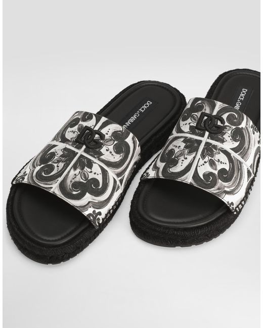 Dolce & Gabbana White Shell-Print Canvas Espadrille Sandal for men