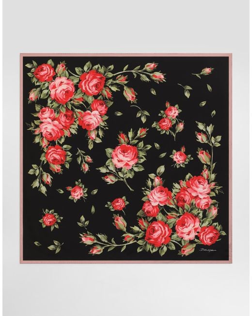 Dolce & Gabbana Red Rose Bouquet-Print Silk Twill Scarf 90X90