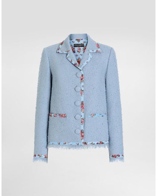 Dolce & Gabbana Blue Single-Breasted Rachel Basketweave Jacket