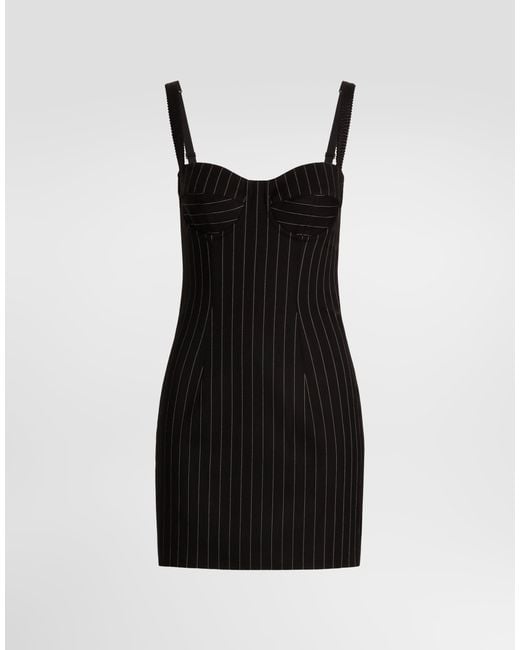 Dolce & Gabbana Black Pinstripe Wool Dress