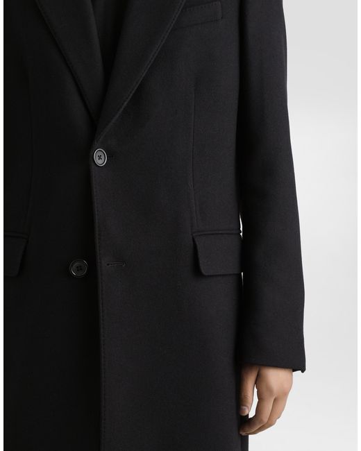 Dolce & Gabbana Black Single-Breasted Wool Coat for men