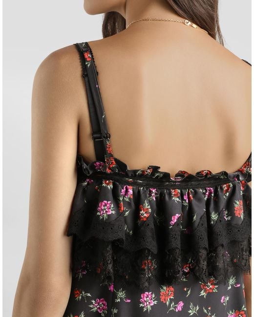 Dolce & Gabbana Black Floral-Print Habotai Long Dress
