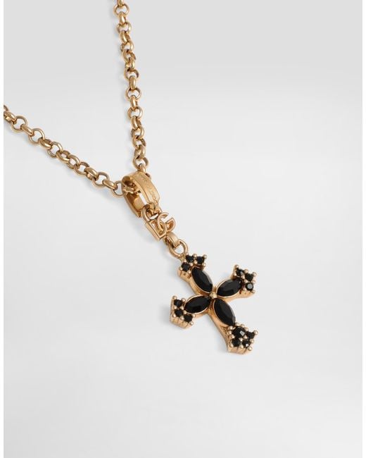 Dolce & Gabbana White Necklace With Cross And Rhinestones
