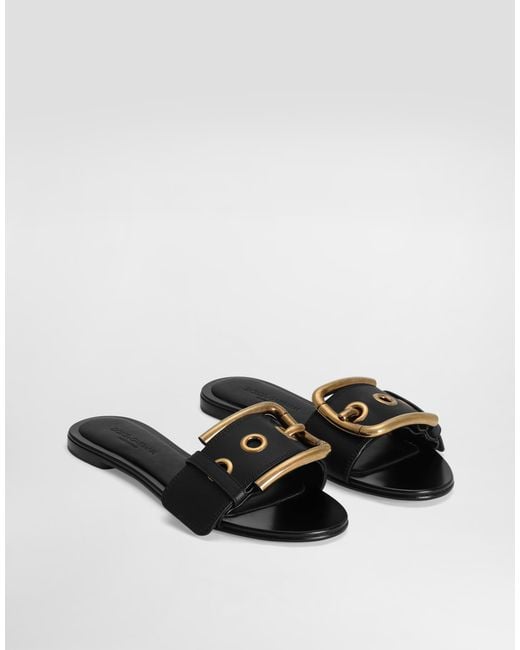 Dolce & Gabbana White Cowhide Flat Slippers