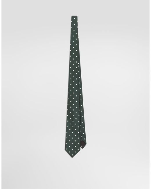 Dolce & Gabbana White Polka Dot-Print Silk Twill Tie for men
