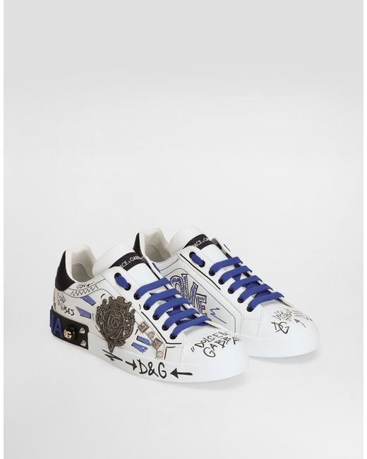 Dolce & Gabbana Multicolor Calfskin Portofino Sneakers With Patch for men