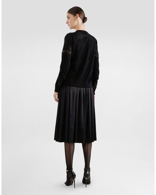 Dolce & Gabbana Wool Cardigan With Lace Black