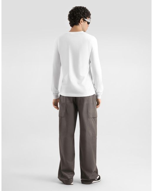 Dolce & Gabbana White Long Sleeve Cotton T-Shirt for men
