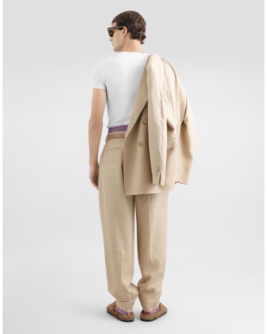 Dolce & Gabbana Natural Hemp And Silk Trousers With Tweed Effect for men
