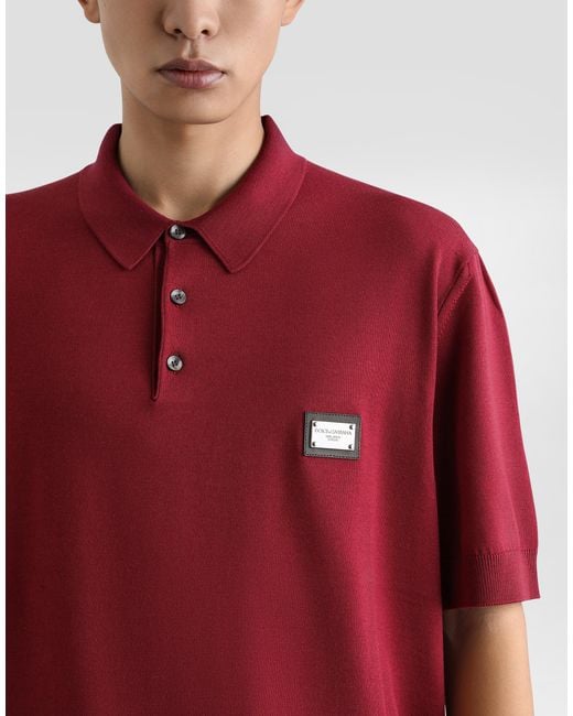 Dolce & Gabbana Red Wool Polo-Shirt With Branded Tag for men