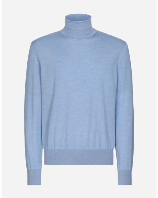 Dolce & Gabbana Blue Extra-Fine Cashmere And Silk Turtleneck Sweater for men