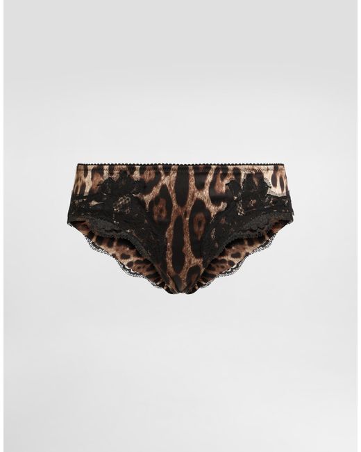 Dolce & Gabbana Multicolor Lace-trimmed Leopard-print Stretch-silk Satin Briefs