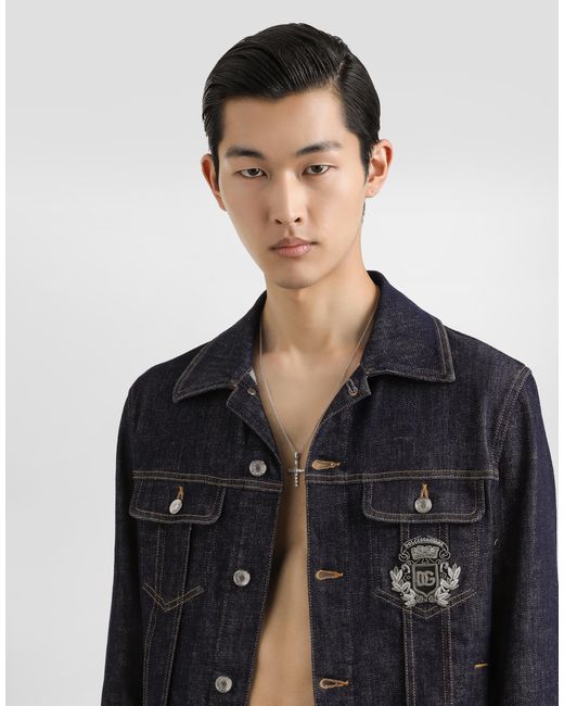 Dolce & Gabbana Blue Cotton Denim Jacket With Patch for men