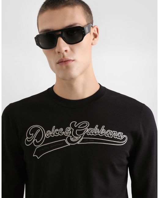 Dolce & Gabbana Black Virgin Wool Pullover With Embroidery for men