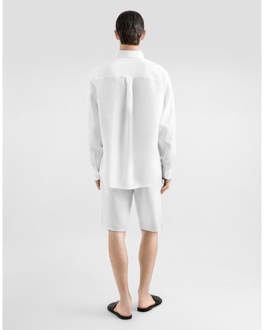 Dolce & Gabbana White Linen Shirt With Heraldic Patch for men