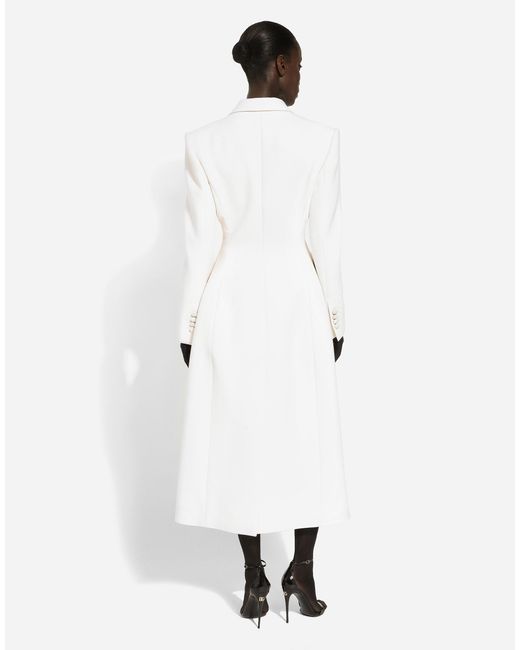 Dolce & Gabbana White Double-breasted Wool-blend Coat