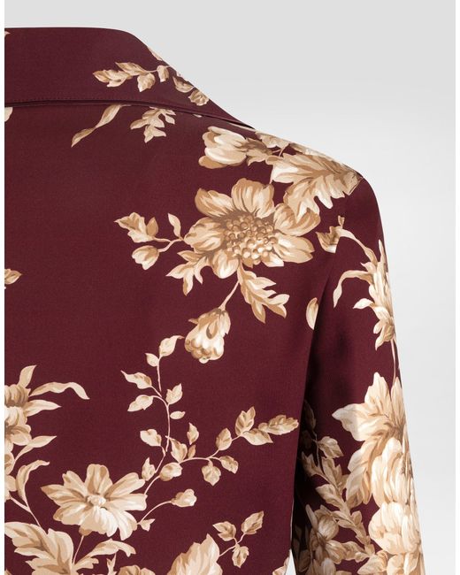 Dolce & Gabbana Red Bluse Vanity Aus Charmeuse Mit Rosenprint